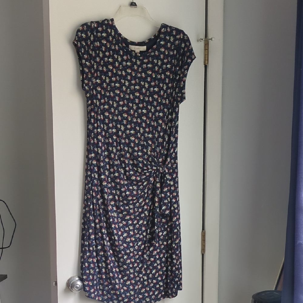 Blue Midi Sheath Dress with Ruched Detail